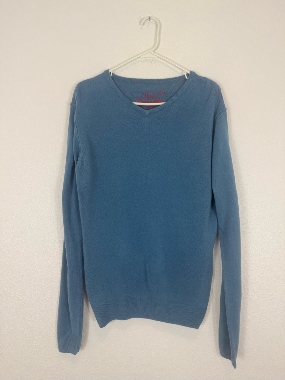 Men's V-Neck Sweater in Slate Blue Long Sleeve By Castro L